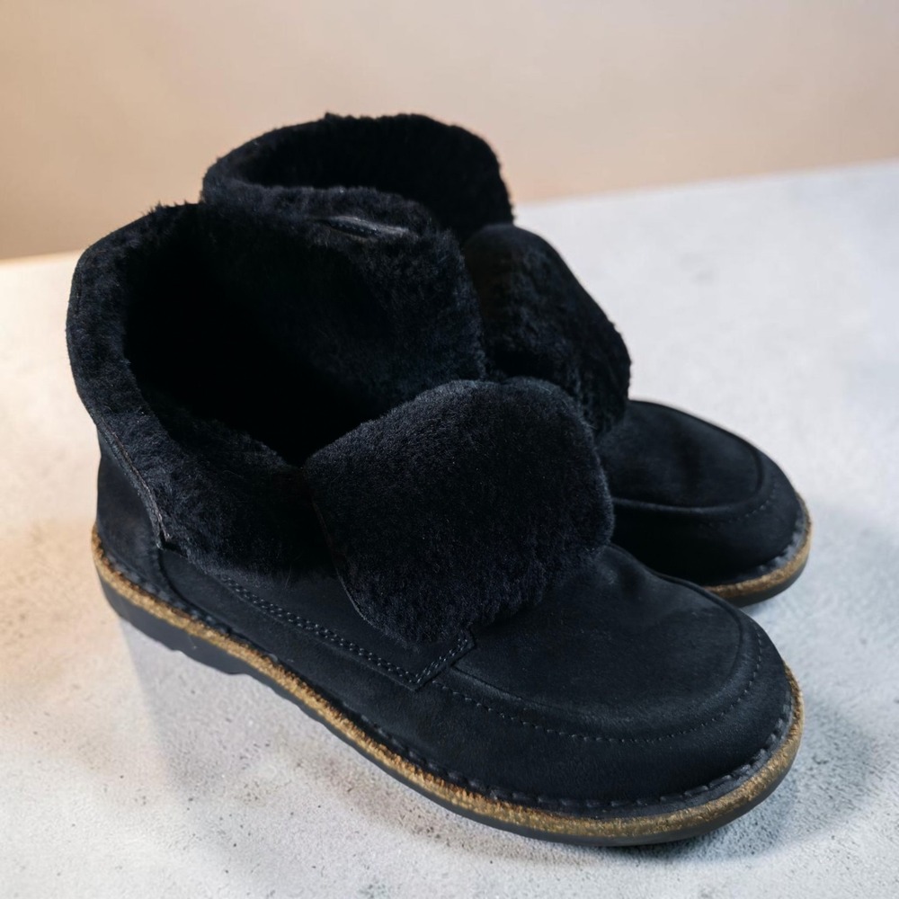 Birkenstock Women's Bakki Shearling Sherpa Boots Black Suede Winter Lined Size 8